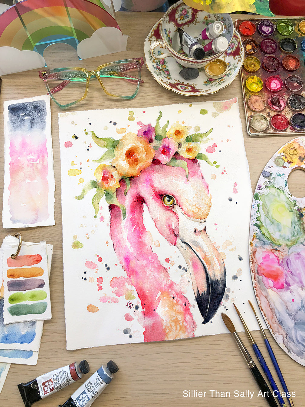 Water Colour Flamingo Art Class