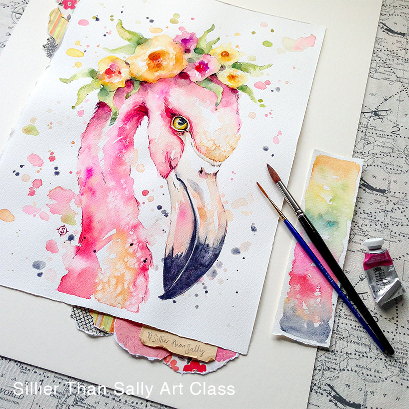 Water Colour Flamingo Art Class – Sillier Than Sally