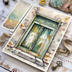 watercolour painting green detailed doorway, architecture