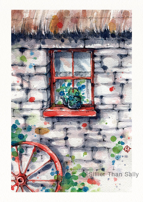 irish farmhouse red window watercolour painting