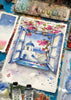 greece, blue window, flowers, watercolour painting, ocean view, watercolor, open window