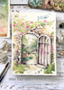 garden gate, archway, secret garden, watercolour painting, watercolor